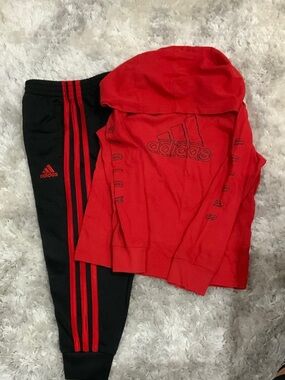 adidas Red Hoodie and Black Joggers Set for Kids